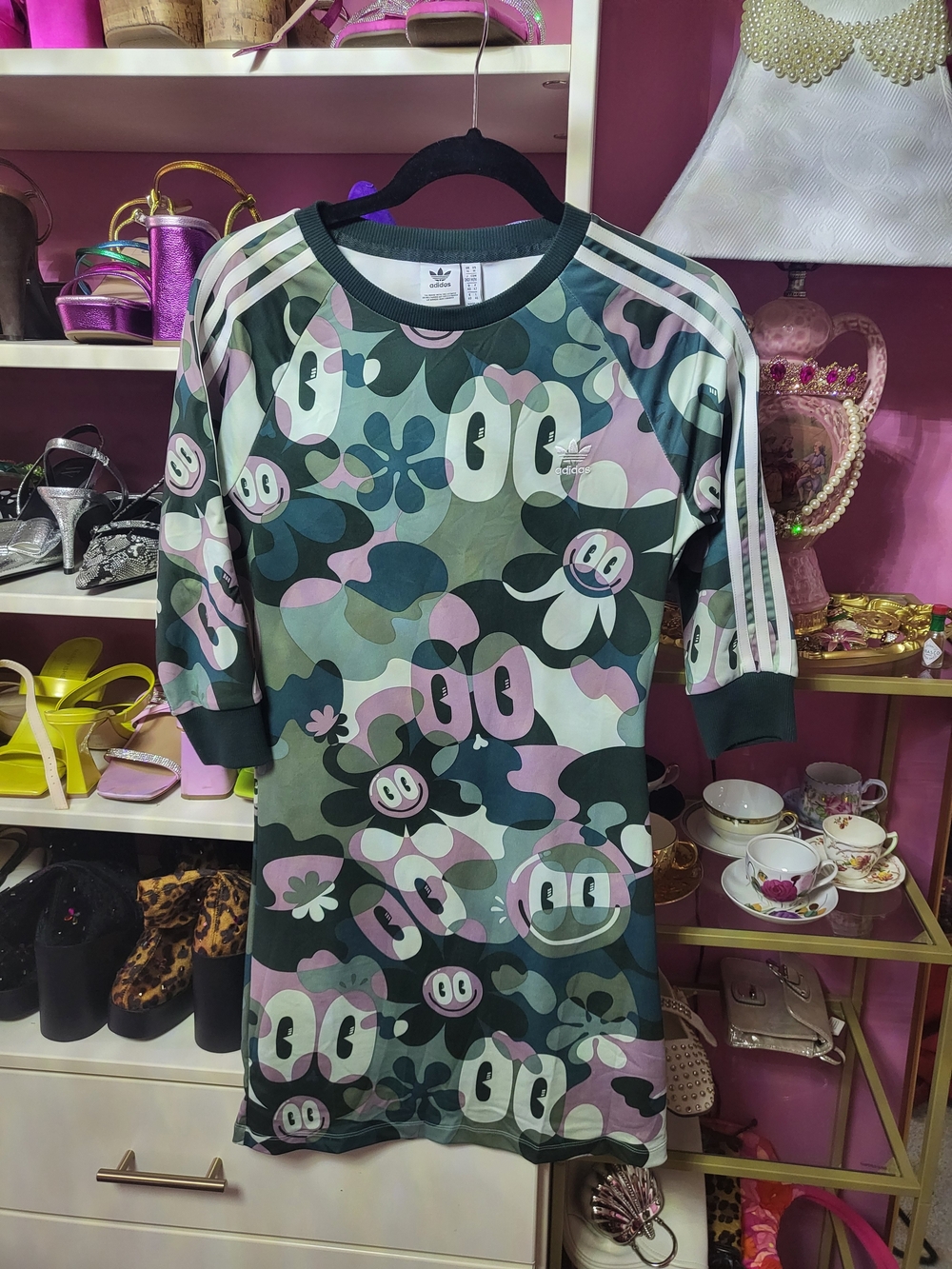 adidas Green Pink Camo Floral shirt Dress